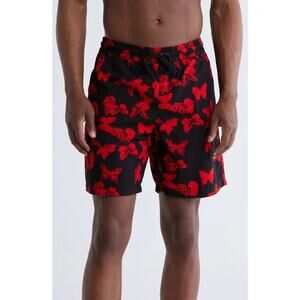 NWT Cactus Man's Red & Black Floral Ricky Singh Hawaiian Shorts Size Large